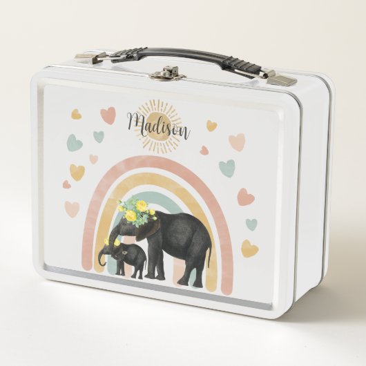 Lunch Box Retro Pastel Rainbow Cute Elephants (Devant)