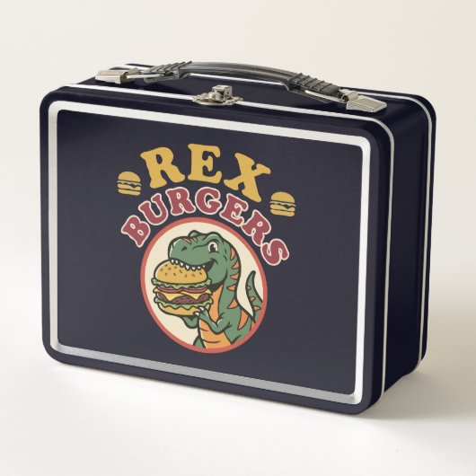 Lunch Box Retro Rex Burgers T-Rex Mangeant Cheeseburger 70s (Devant)