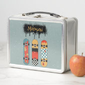 Lunch Box Retro Skateboard Blue Cool Nom personnalisé (En situation)