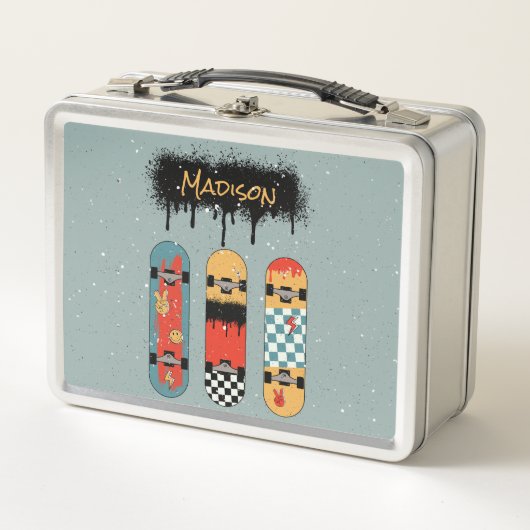 Lunch Box Retro Skateboard Blue Cool Nom personnalisé (Devant)