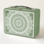 Lunch Box Retro Vert Et Blanc Mandala Art Imprimer (Devant)