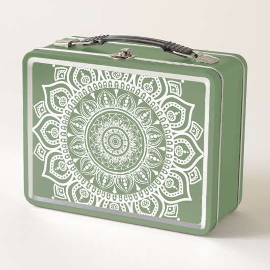 Lunch Box Retro Vert Et Blanc Mandala Art Imprimer (Devant)