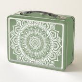 Lunch Box Retro Vert Et Blanc Mandala Art Imprimer (Dos)