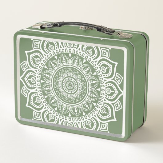 Lunch Box Retro Vert Et Blanc Mandala Art Imprimer (Dos)