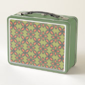 Lunch Box Retro Vert et Orange Abstrait motif floral (Dos)