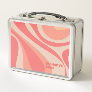 Lunch Box Retro Vintage Mod Swirl Pastel Rose Abstrait