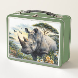 Lunch Box Rhino Botanical Art