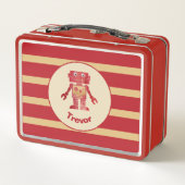 Lunch Box Robot en or rouge rayé monogramme avec nom (Dos)
