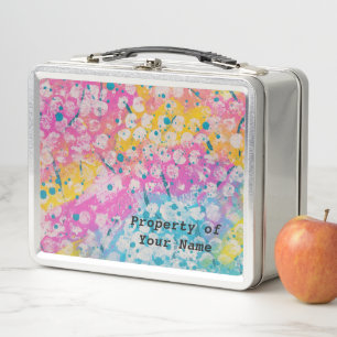 Lunch Box rose, bleu et jaune Abstrait