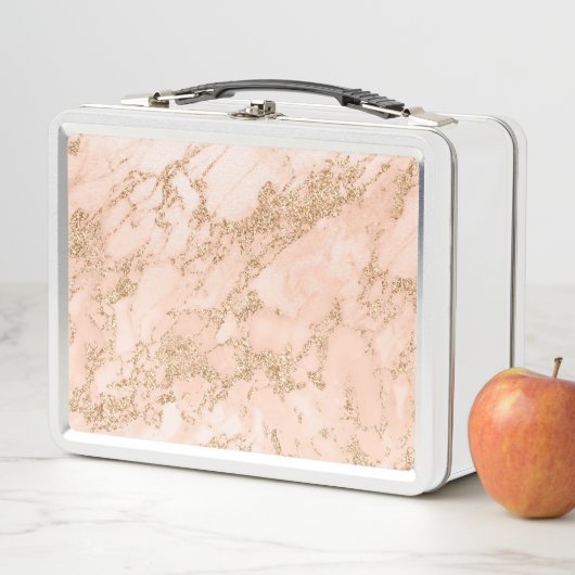 Lunch Box Rose en marbre parties scintillant d'or abstrait (En situation)