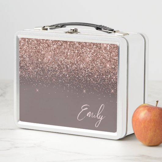 Lunch Box Rose en terre cuite or bleu Parties scintillant ro (En situation)