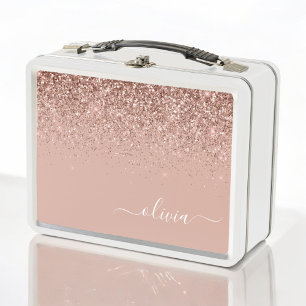 Lunch Box Rose Gold Blush Pink Parties scintillant Girl Mono