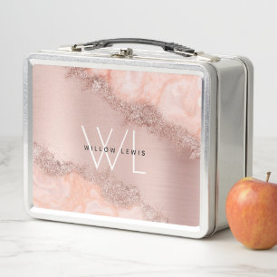 Lunch Box Rose Gold Blush rose Agate Géode Parties scintilla