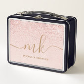 Lunch Box Rose Gold Pailleté Lettres Initiales et Nom de Lux (Devant)