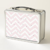 Lunch Box Rose pastel chevron et monogramme gris points (Dos)