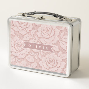 Lunch Box Rose personnalisé en dentelle fleurie romantique