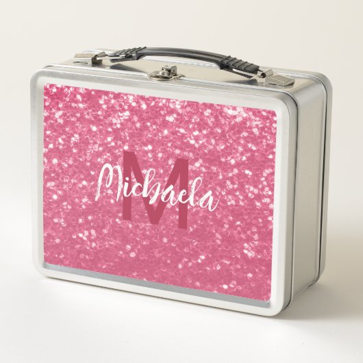 Lunch Box Rose rose clair faux pétille parties scintillant M (Devant)