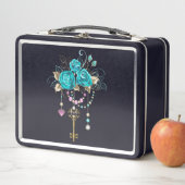 Lunch Box Roses turquoise avec touches (En situation)