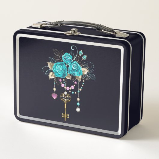 Lunch Box Roses turquoise avec touches (Devant)