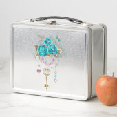 Lunch Box Roses turquoise avec touches (En situation)