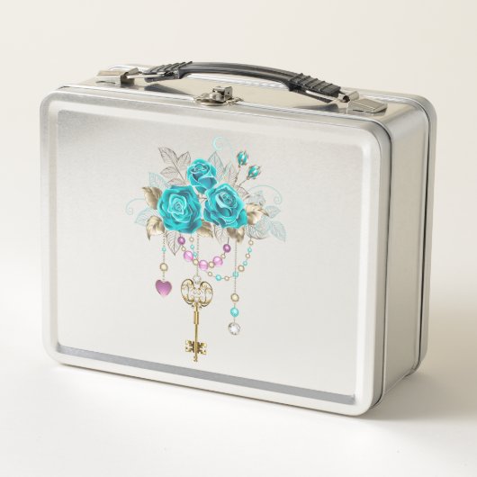 Lunch Box Roses turquoise avec touches (Devant)
