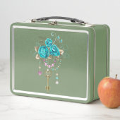 Lunch Box Roses turquoise avec touches (En situation)
