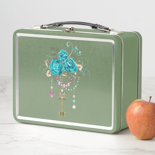 Lunch Box Roses turquoise avec touches (En situation)