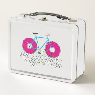 Lunch Box Roues de beignes vernissées roses à bicyclette ave