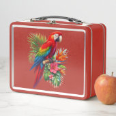 Lunch Box Rouge macaw tropical floral (En situation)