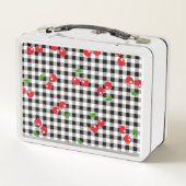 Lunch Box Rouge rétro Cerisier Noir Blanc Buffalo Plaid En v (Dos)
