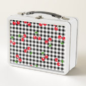 Lunch Box Rouge rétro Cerisier Noir Blanc Buffalo Plaid En v (Devant)