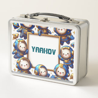 Lunch Box Royal Blue Gold Astronaut Playful Space Suits