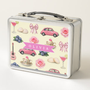 Lunch Box Ruban de cocktail rose coquette personnalisé adora