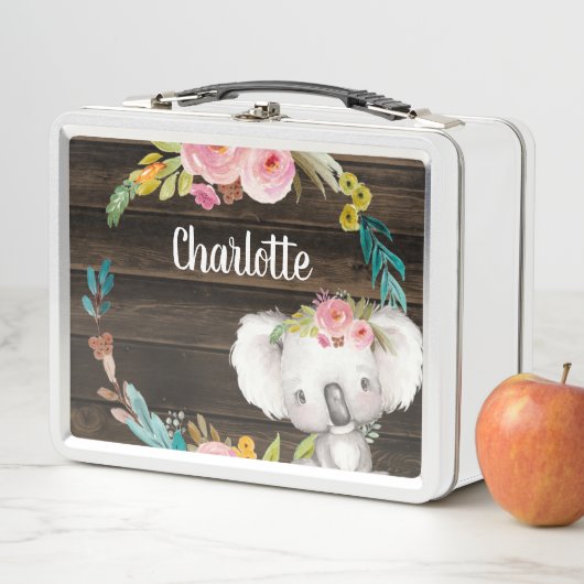 Lunch Box Rustique Floral Koala Filles Personnalisées (En situation)