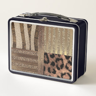 Lunch Box Safari Chic Jungle Or Moderne Étincelant Lionne