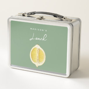Lunch Box Sage Green & Lemon Script Cuisine Nom personnalisé