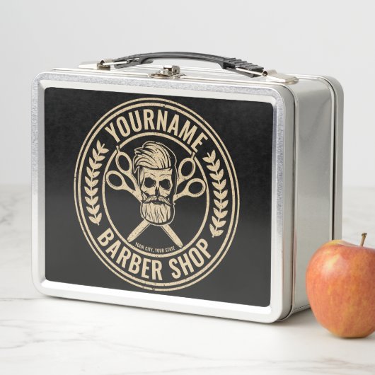Lunch Box Salon de coiffure personnalisé Skull Rockabilly (En situation)