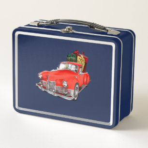 Lunch Box Santa Claus dans une vieille vieille voiture ancie