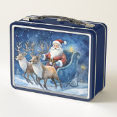 Lunch Box Santa Clause with reindeer sleigh snowy landscape (Dos)