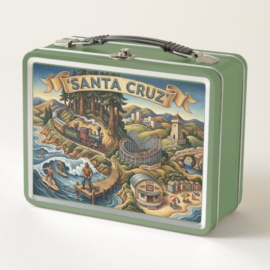 Lunch Box Santa Cruz California Illustrated Map UCSC Wharf (Devant)