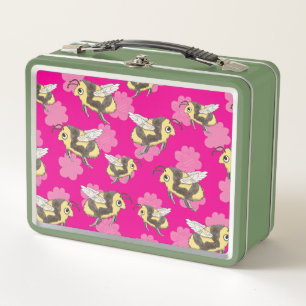 Lunch Box Sauver les abeilles sur fond floral rose