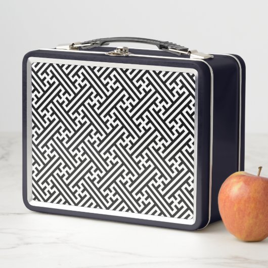 Lunch Box Sayagata motif, japonais, noir et blanc (En situation)