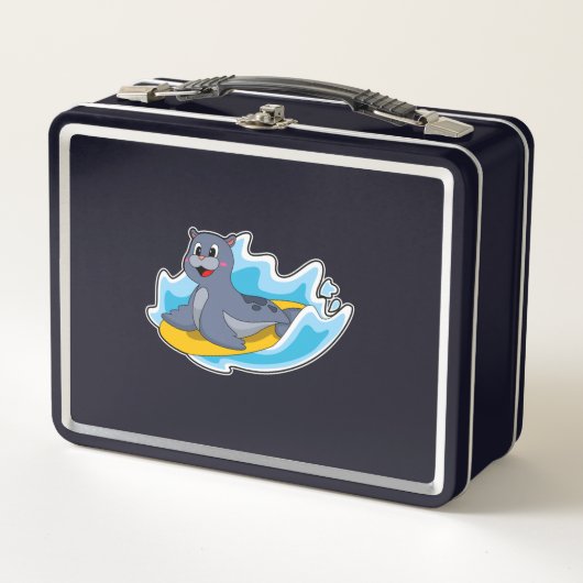 Lunch Box Sceau comme surfeur avec Surfboard (Devant)