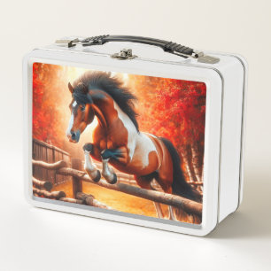 Lunch Box Scène de forêt automnale avec cheval sauteur