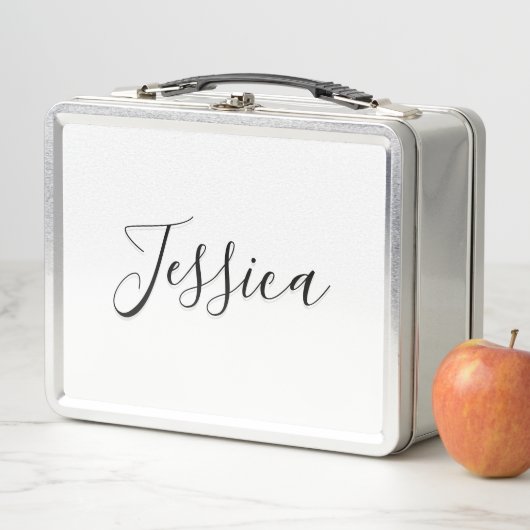 Lunch Box Script cursif modifiable | Violet blanc et violet (En situation)