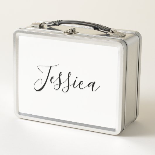 Lunch Box Script cursif modifiable | Violet blanc et violet (Devant)