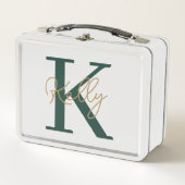 Lunch Box Script moderne Emerald Green Monogram (Devant)