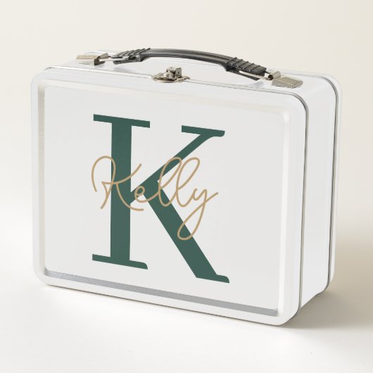 Lunch Box Script moderne Emerald Green Monogram (Devant)