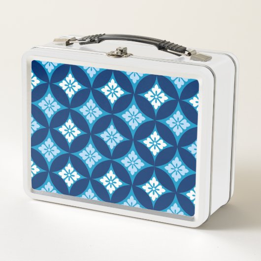 Lunch Box Shippo avec Motif Fleur, Indigo Bleu et Blanc (Devant)