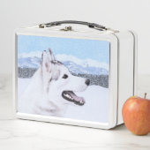 Lunch Box Sibérie Husky (argent et blanc) Peinture Chien Art (En situation)